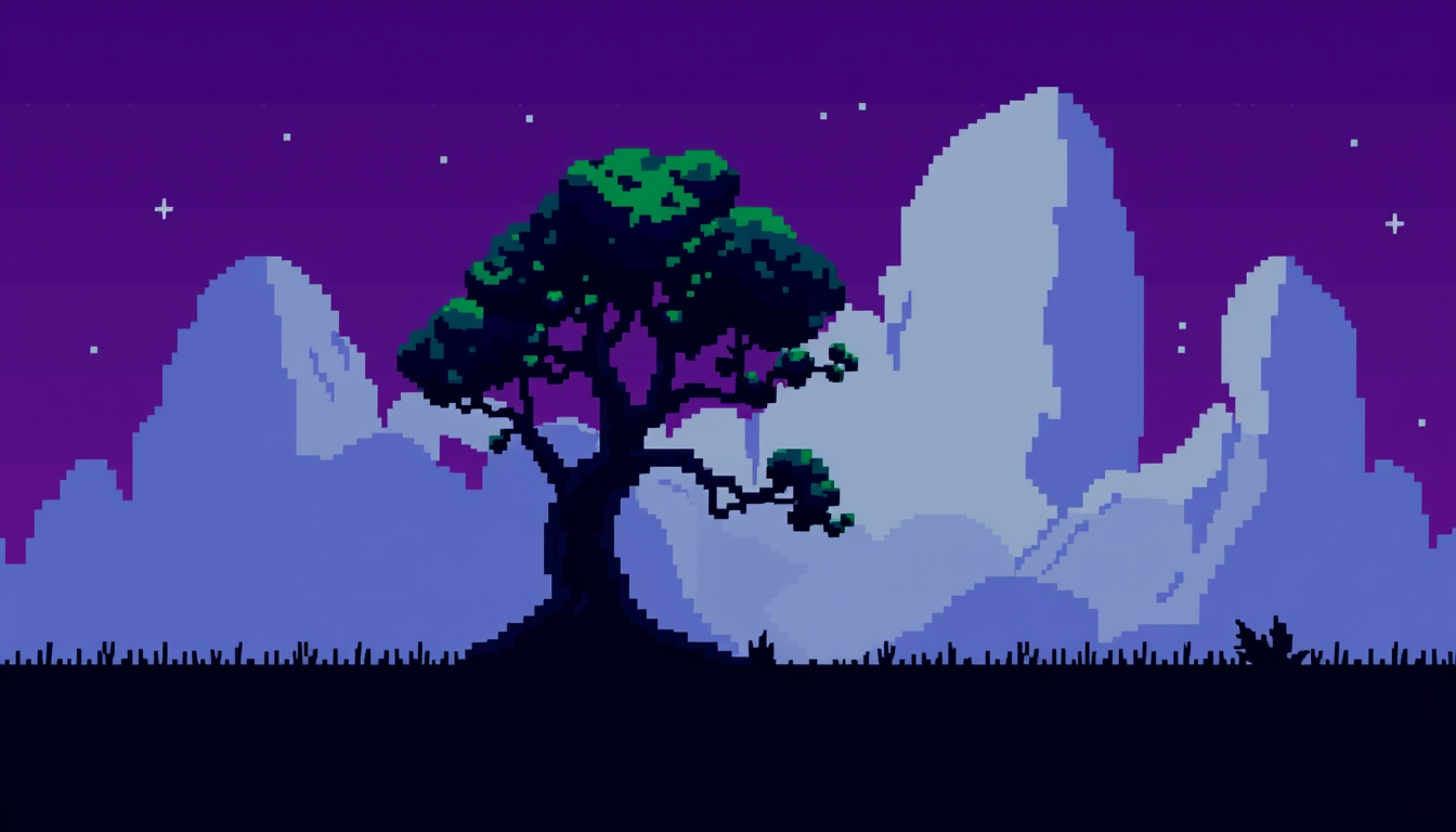 Pixel Art idea: pixel art, 32x32 sprite scale, limited palette, retro 16-bit game art, pixel art arbol pasto negro sin fondo png , crisp pixel perfect, indie-game aes
