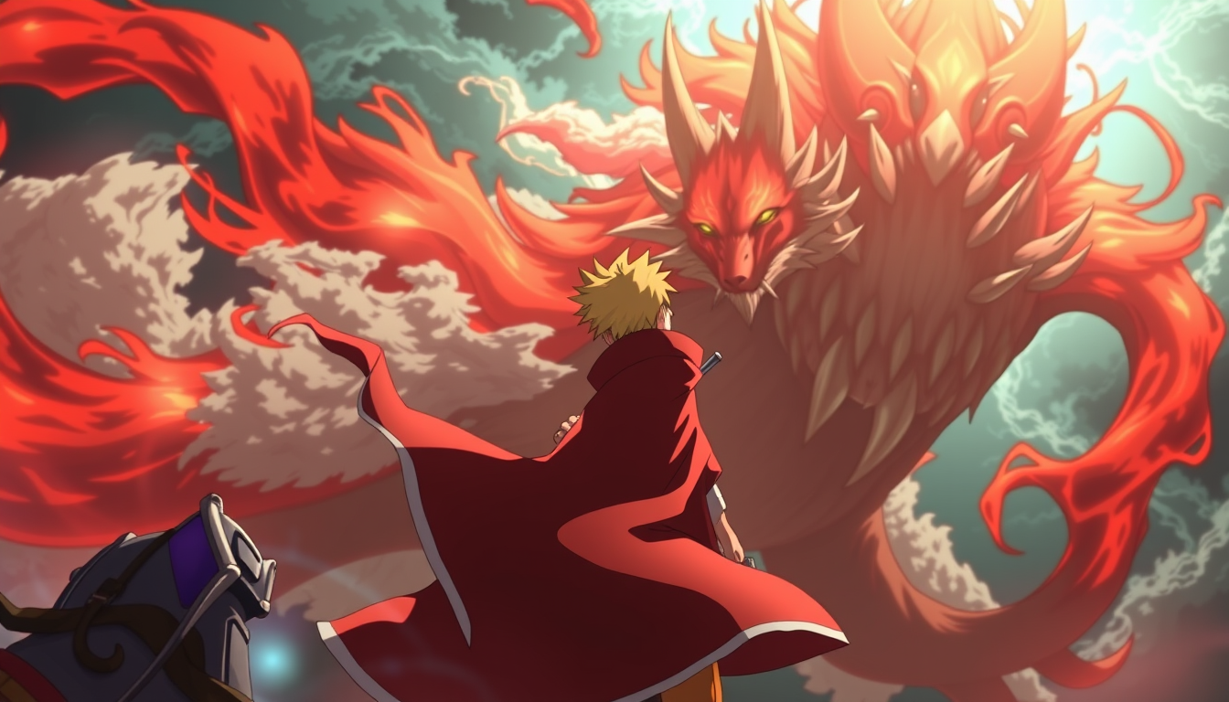Main art studio: Crie uma imagem do Uzumaki Naruto ao lado da raposa de nove caudas Kurama