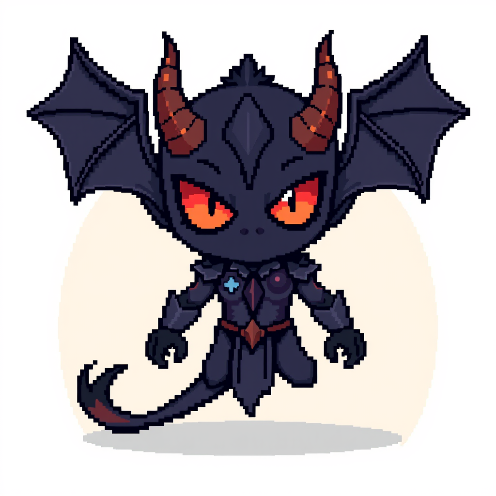 Main art studio: pixel art character, chibi style, no background, obsidian demon