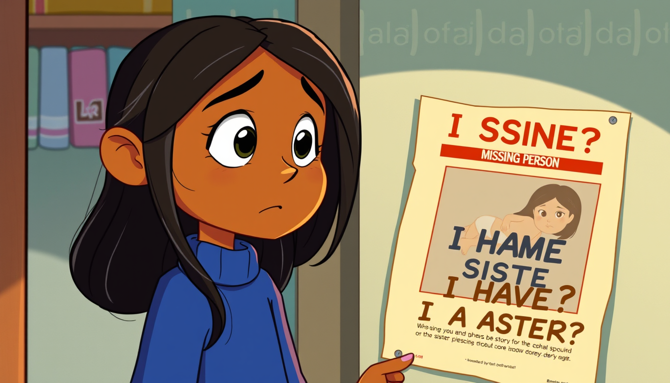 Main art studio: Create a vertical 9:16, colorful 2D animated story about a 16-year-old girl with brown skin, long dark hair, and a blue sweater. She discovers an old 