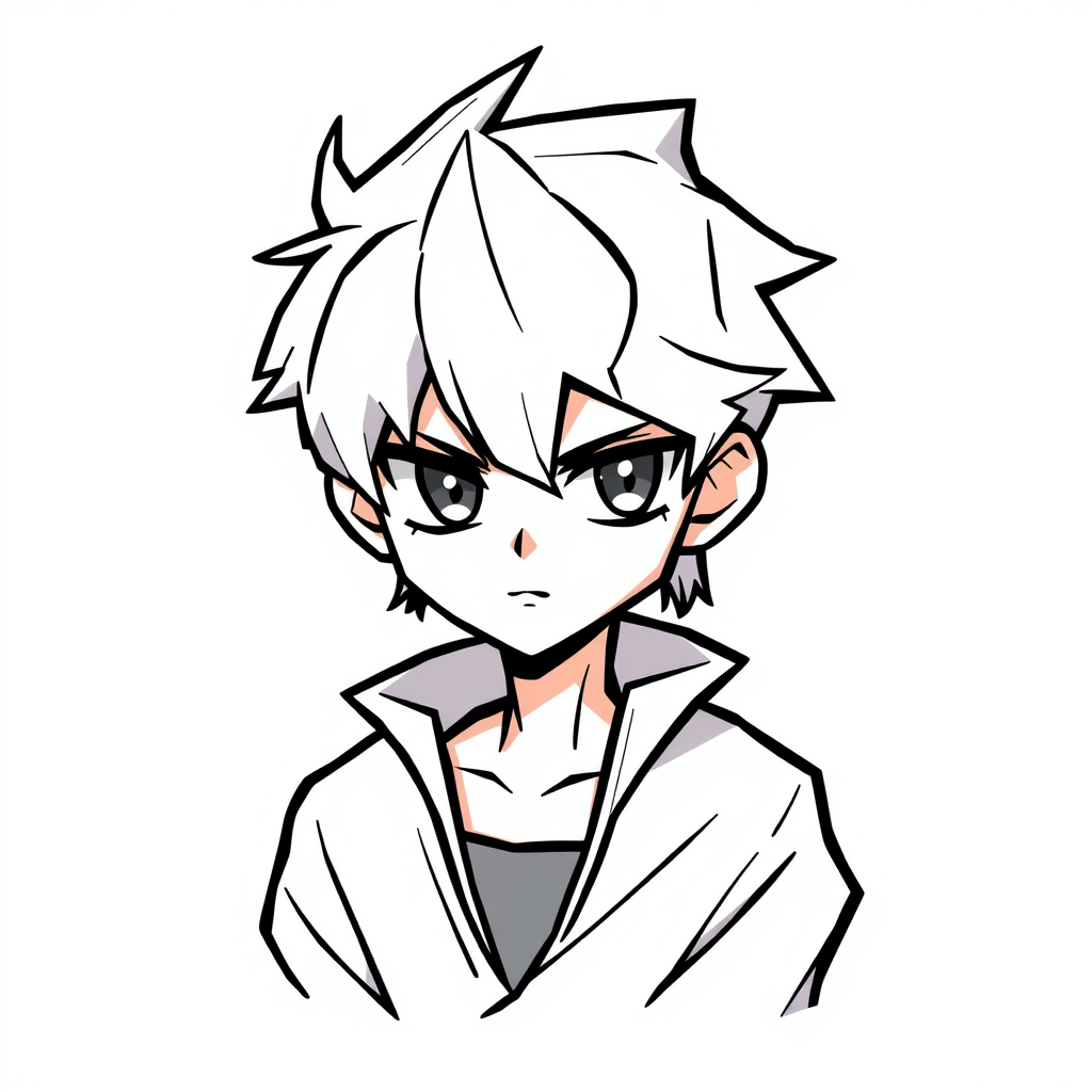 Main art studio: en mode polygonal anime cartoon style, angular graphic shapes, low-poly inspired line art, sharp geometric hair locks, faceted clothing folds, blocky 