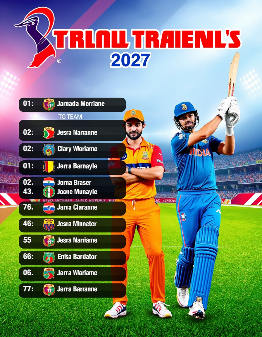 Main art studio: cteate the post for the crecket tournament to IPL2027 with every team captones of there team T20