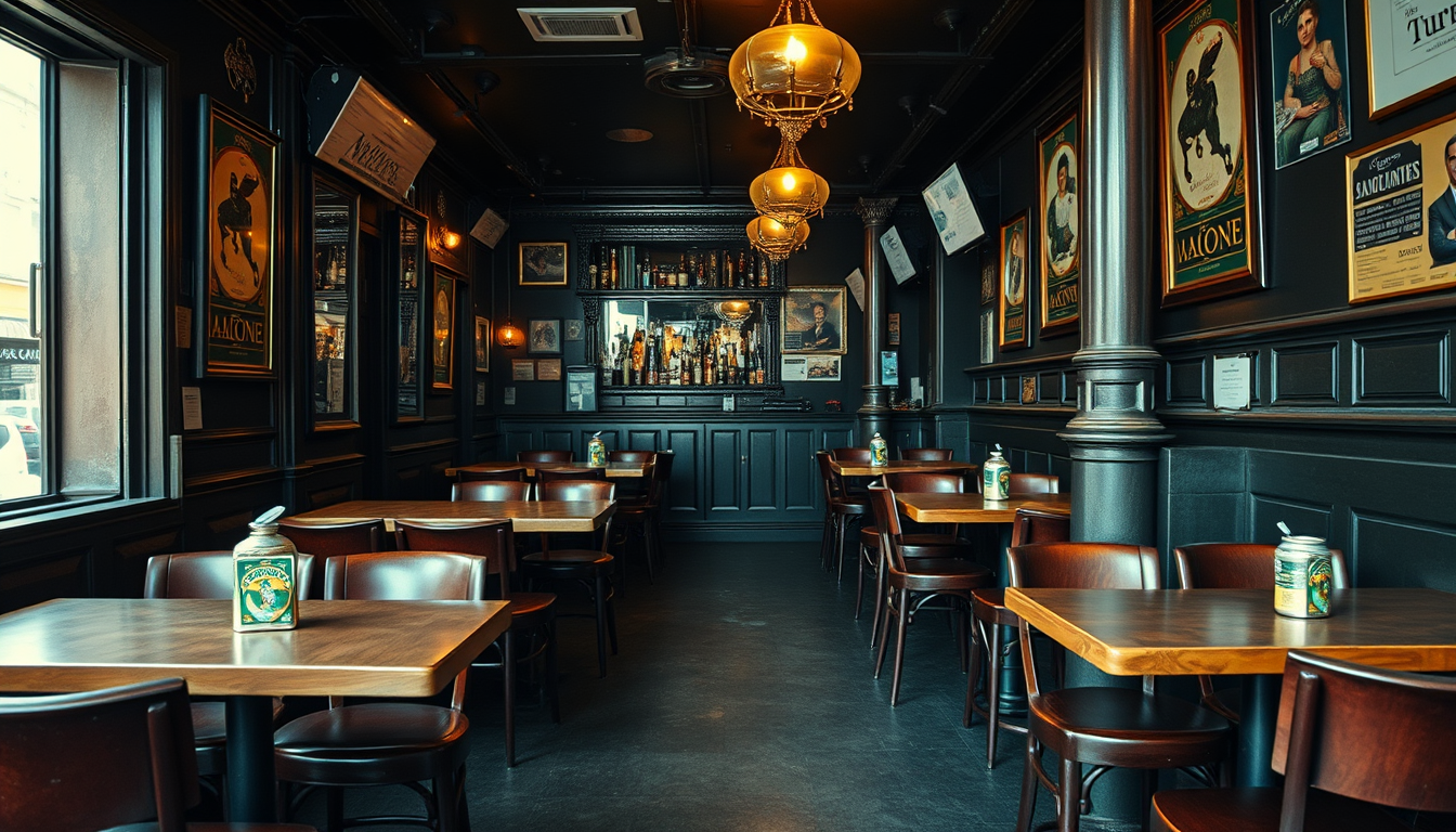 Main art studio: Hazme una foto real de un DNI español inusualmente grande tirado en medio de un clásico bar cervecería mollys malone vacío con el suelo sucio. Solo qu
