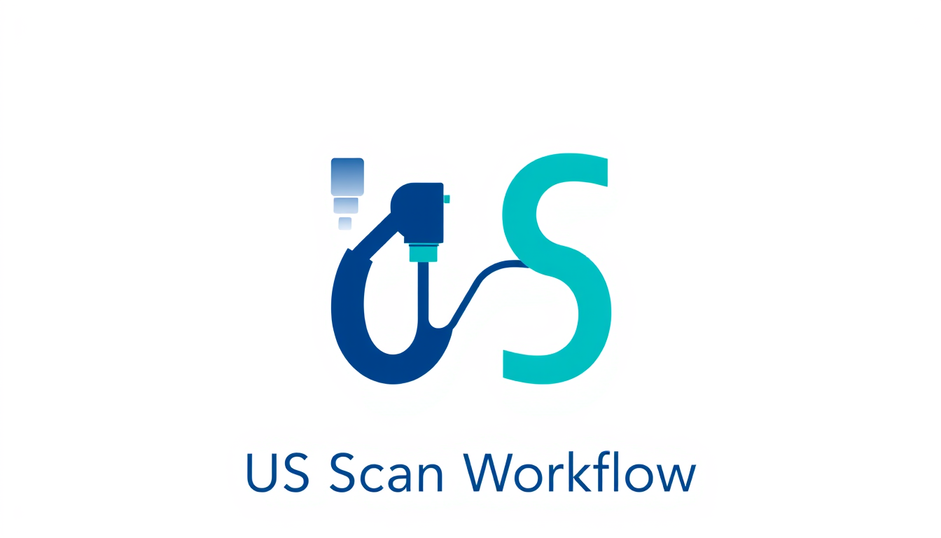 Main art studio: Premium minimalist medical software logo for “US Scan Workflow”. Create a stylized capital N using two balanced semicircular arcs in deep medical blue