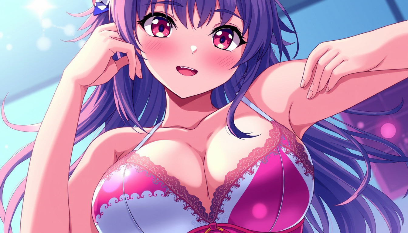 Anime idea: anime style, vibrant colors, expressive eyes, Girl showing her bra , detailed anime illustration