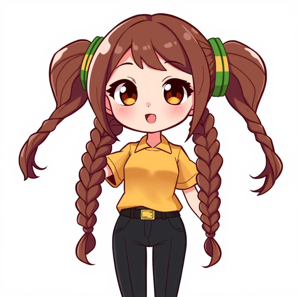 Characters idea: an original character defined by silhouette, role, outfit, palette, and expression, deliberate composition, 2D gaming YouTuber mascot, full body girl,
