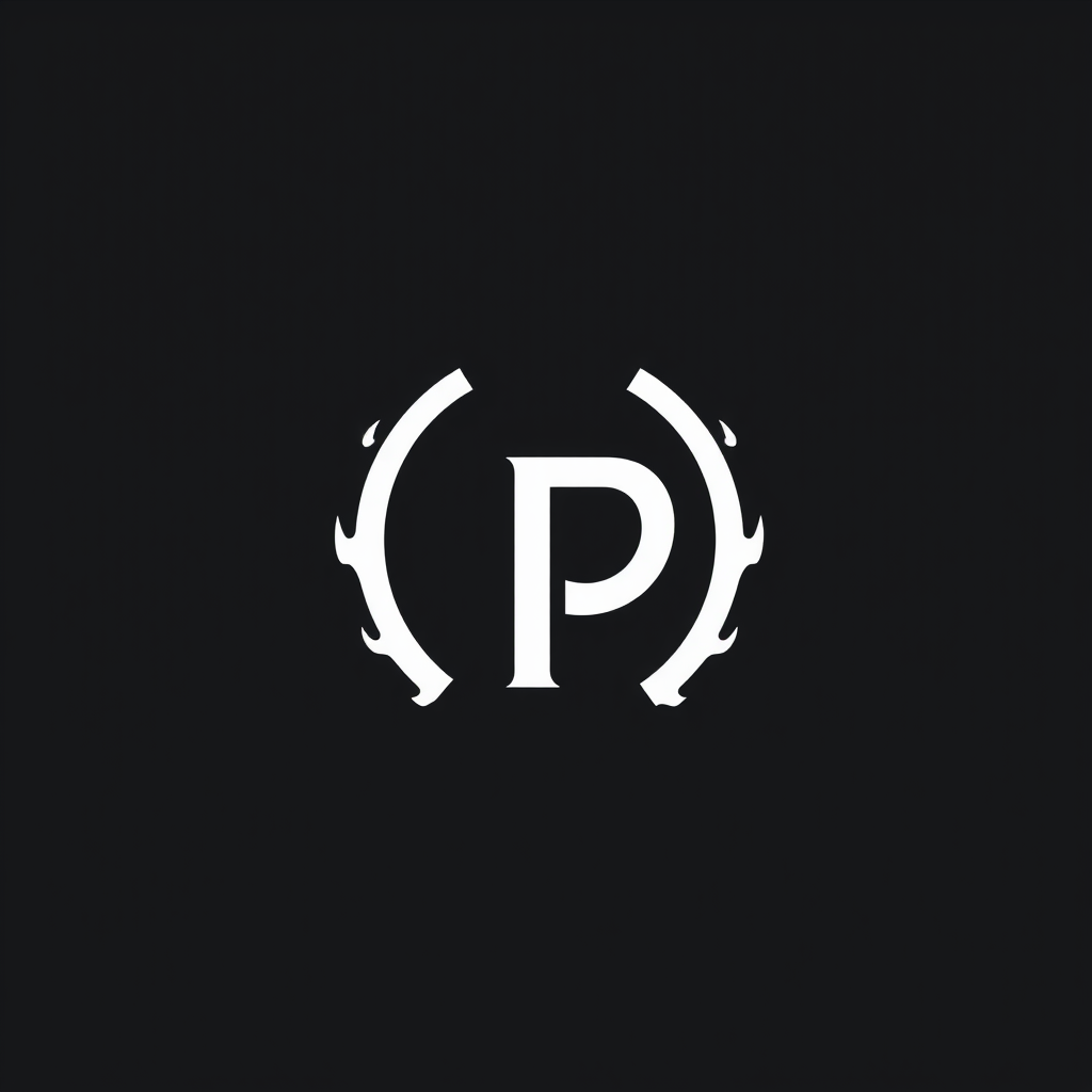 Logo idea: logo design, clean minimal mark, bold simple shapes, balanced composition, Fais-moi un logo avec une forge une enclume les lettres, m et P à l'intérie