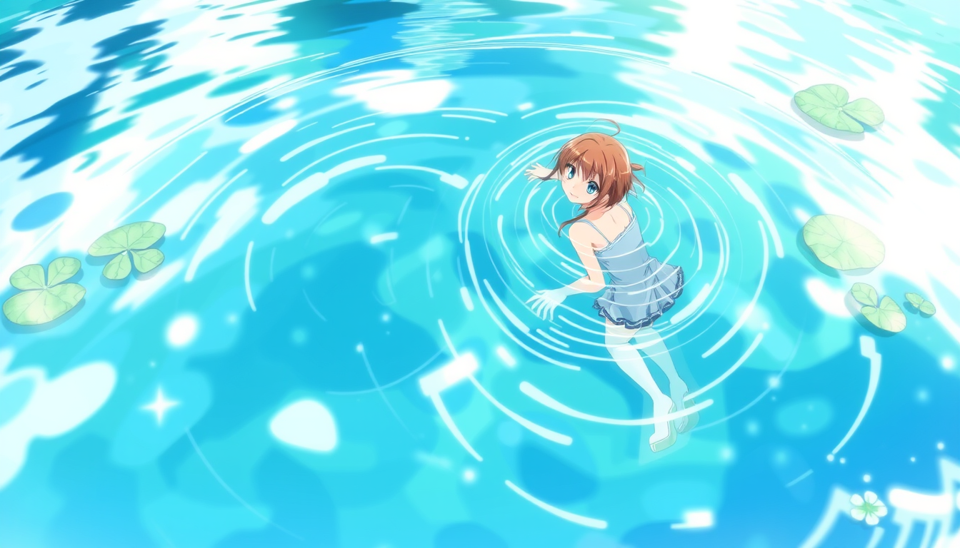Main art studio: 2 anime girl swimming together in a lake