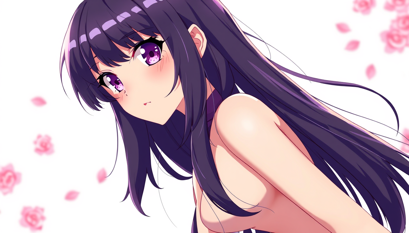 Anime idea: anime style, vibrant colors, expressive eyes, chica anime con pelo negro y franjas rosa masturbandose desnuda , detailed anime illustration
