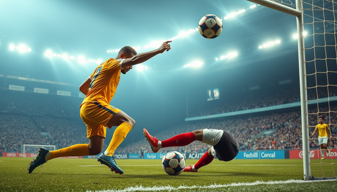 Main art studio: crie uma imagem com um jogador batendo o penalti descesivo na final da copa do mundo