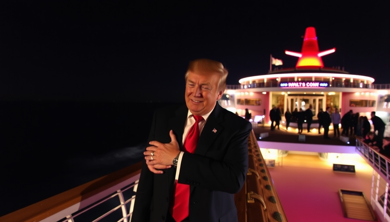 Main art studio: make diddy and epteen hugging on a cruise ship with donald trump
