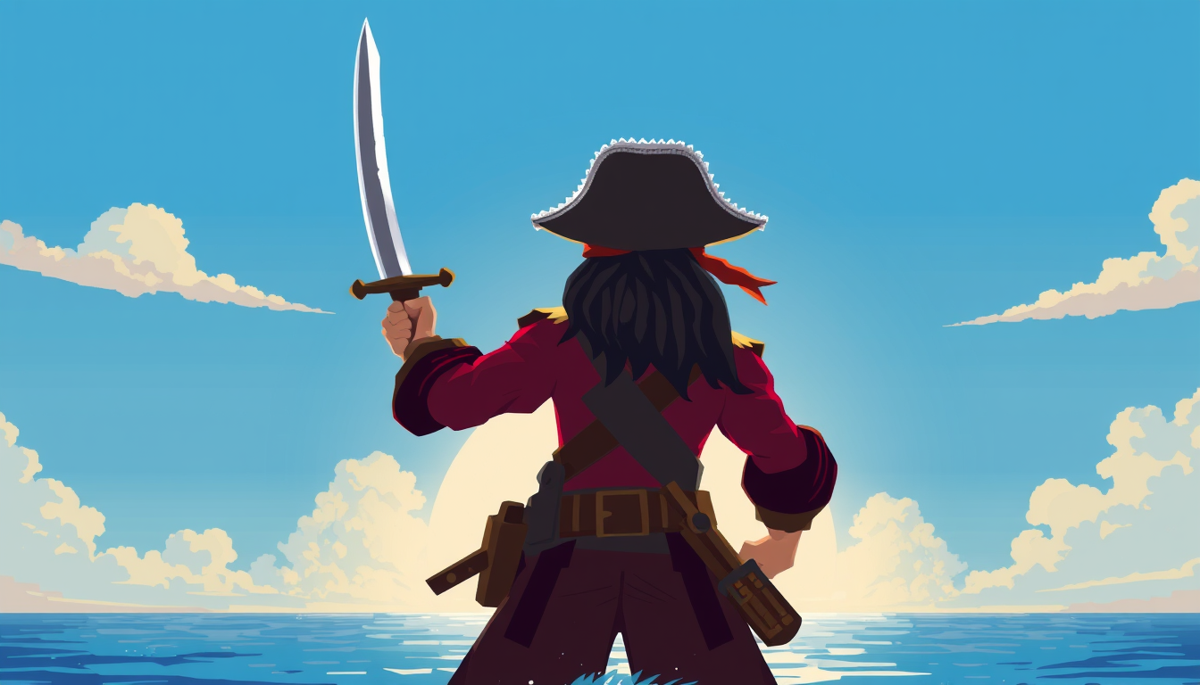 Main art studio: a 16-bit pirate facing sideways holding a sword