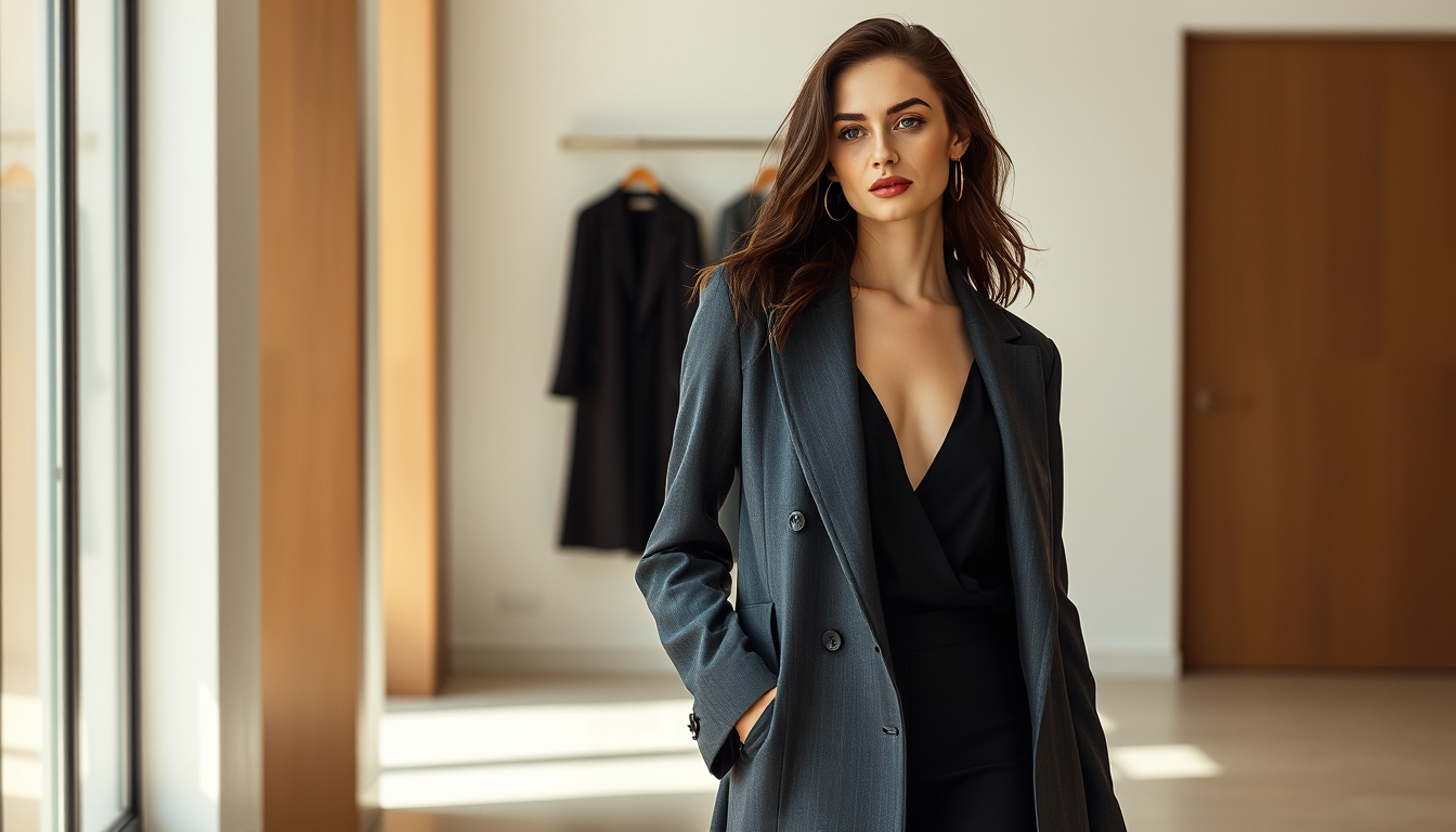 Main art studio: a realistic vertical fashion editorial photo for a womans clothing size guide . natural pose ,real photography , elegant feminine atmosphere,premium m