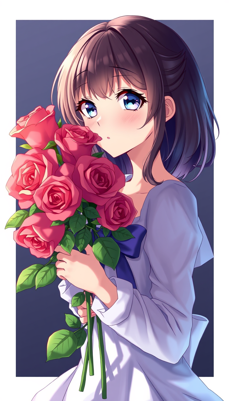 Anime idea: anime style, vibrant colors, expressive eyes, Bunch of roses in dark background only Rose no girl , detailed anime illustration