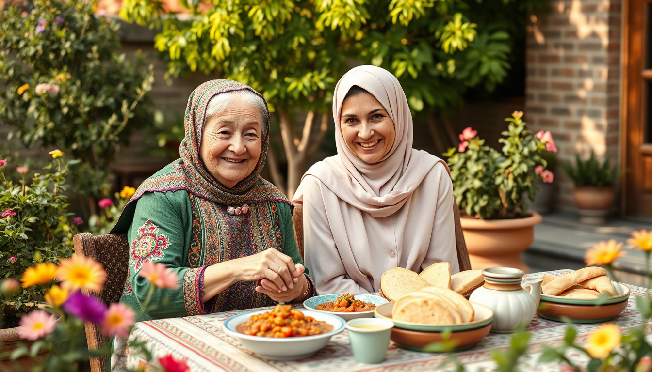 Main art studio: Photorealistic Uzbek grandmother, about 65 years old, kind face, wearing a beautiful traditional Uzbek headscarf and dress, sitting in a cozy green co