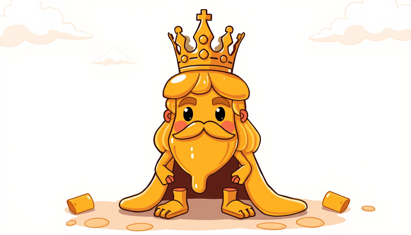 Main art studio: Caramel KING. A royal king made out of caramel. SOlid caramell and slightly cartoony