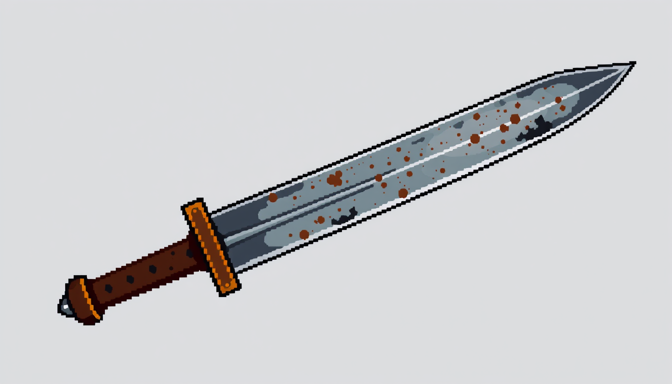 Sprite idea created from the prompt: a single readable game sprite with a controlled silhouette, palette, scale, and viewing angle, deliberate composition, 🗡️ Rusty Shortsword