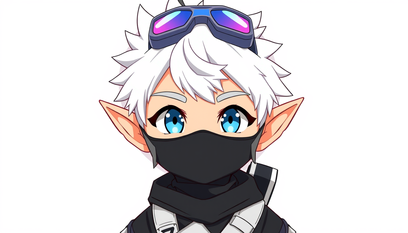 VTuber idea created from the prompt: vtuber avatar character, anime style, expressive face, streaming-ready design, chibi VTuber boy, front view, white spiky hair, elf ears, blu