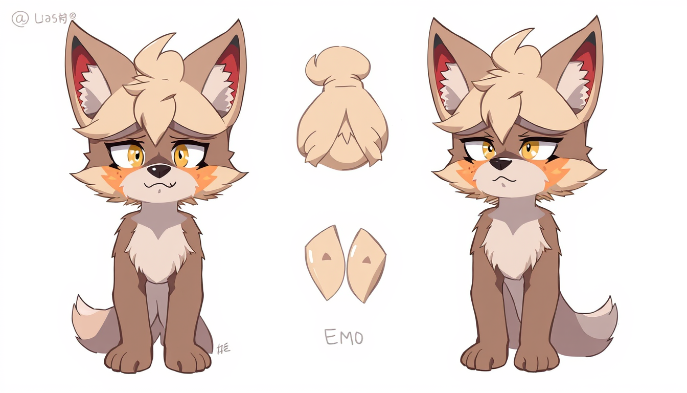 Fursona idea: fursona character, anthropomorphic animal design, expressive personality, reference sheet style, furry emo depressed , clean fursona illustration