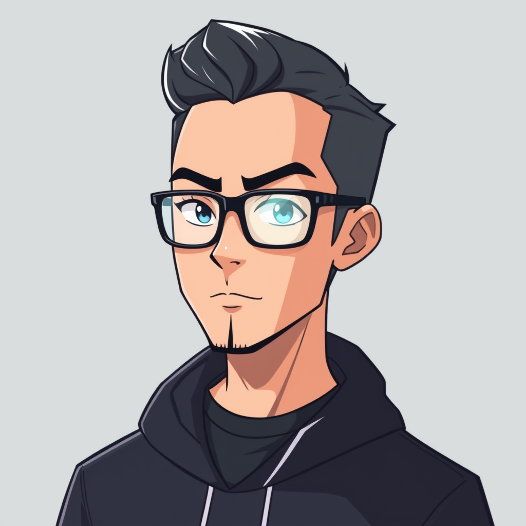 Avatars idea: avatar character, head-and-shoulders, stylized design, clean background, programador masculino mexicano con lentes, tes morena clara y pelo corto negr