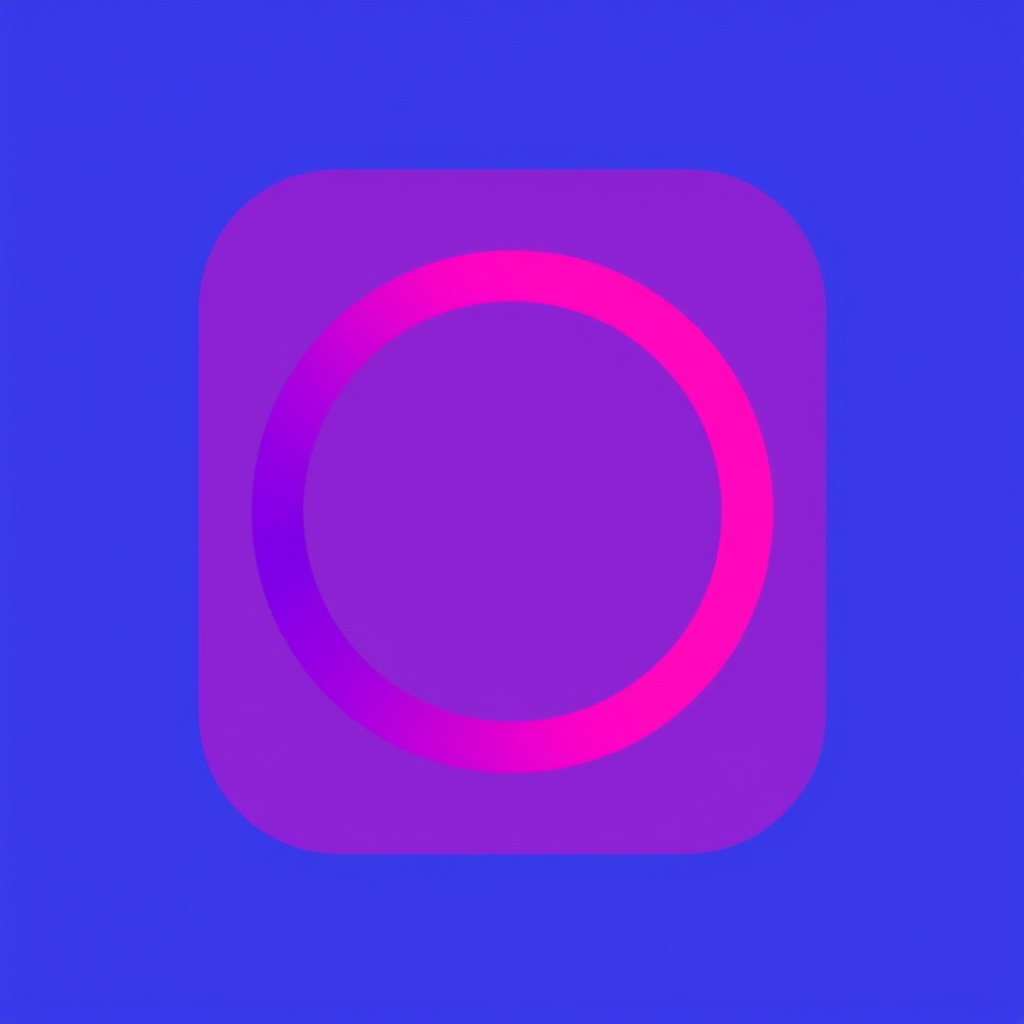 Icon idea: app icon, clean minimal symbol, bold simple shape, flat design, kreisel mit farverlauf magenta nach blau farbtiefe maximal 24 bit , crisp icon on soli
