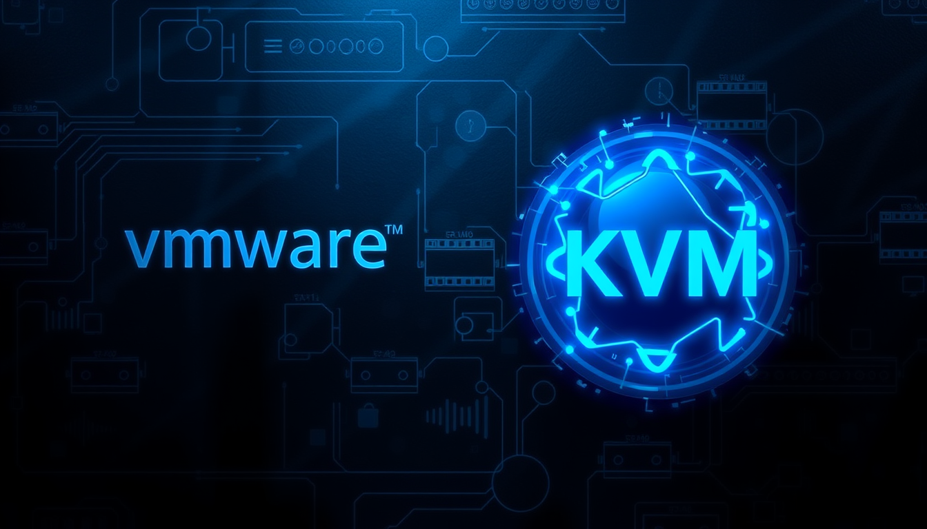 Main art studio: Ich brauche ein bild, daß den Wechsel von vmware zu einem linuxbasierten Hypervisor wie KVM symbolisiert.