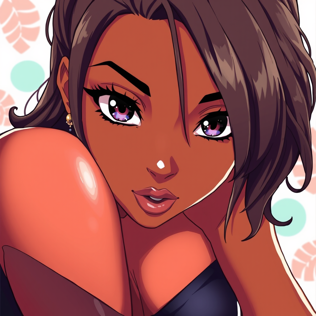 Anime idea: anime style, vibrant colors, expressive eyes, Fille africaine gros seins je veux argentés crépus yeux noirs , detailed anime illustration