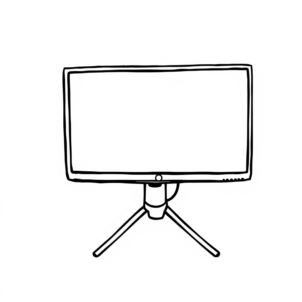 Doodle idea created from the prompt: casual hand-drawn line art built from simple icons, repeated marks, and playful spacing, deliberate composition, A studio monitor on stand v