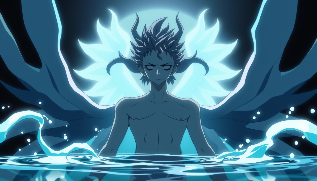 Anime Characters idea: an anime character with a legible silhouette, controlled costume language, and expressive face, deliberate composition, Water Anodite (Ben 10) form wi