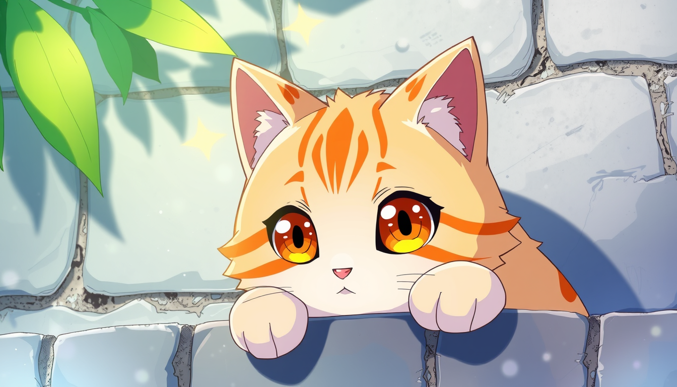 Anime idea: anime style, vibrant colors, expressive eyes, Nekomimi acroché a un mur , detailed anime illustration