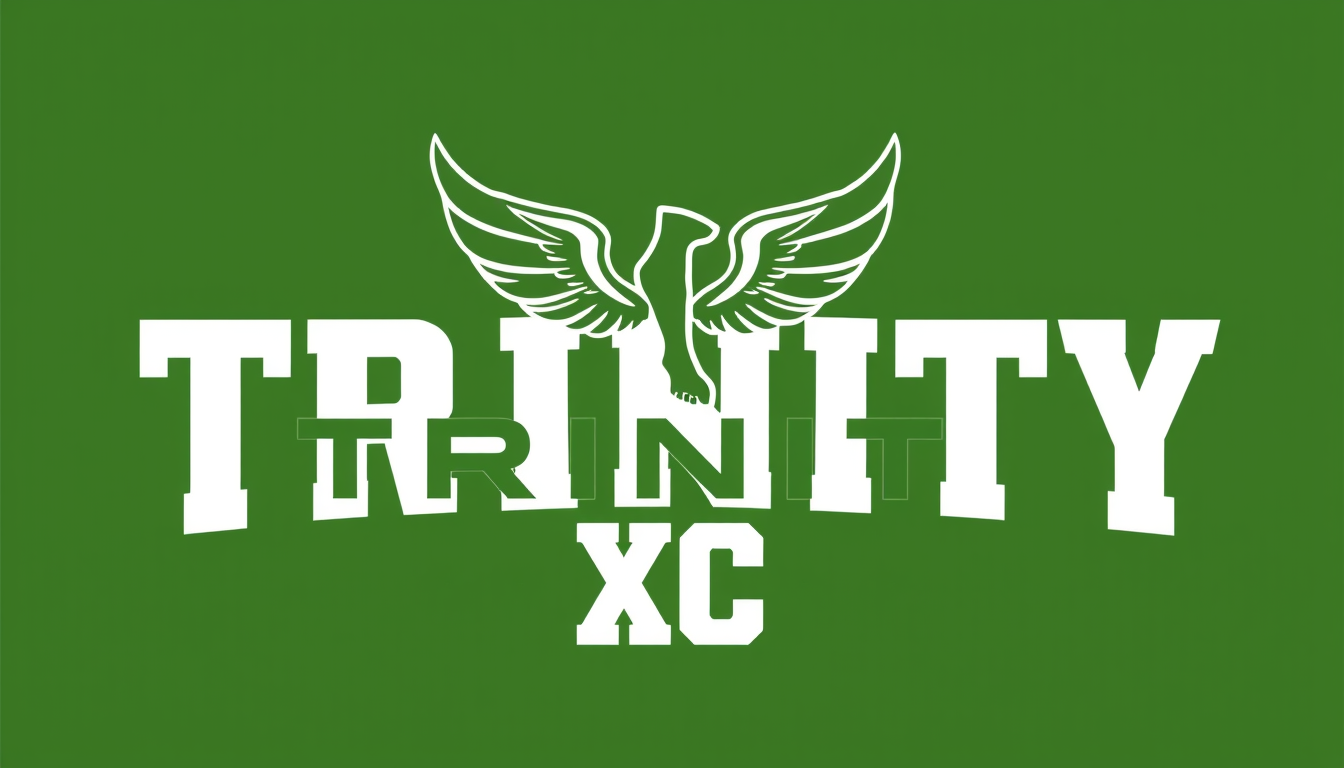 AI Art prompt example created from the prompt: A cross country t shirt with the word TRINITY all capitalized the athletic winged foot logo in the middle and the letters XC underneath no o
