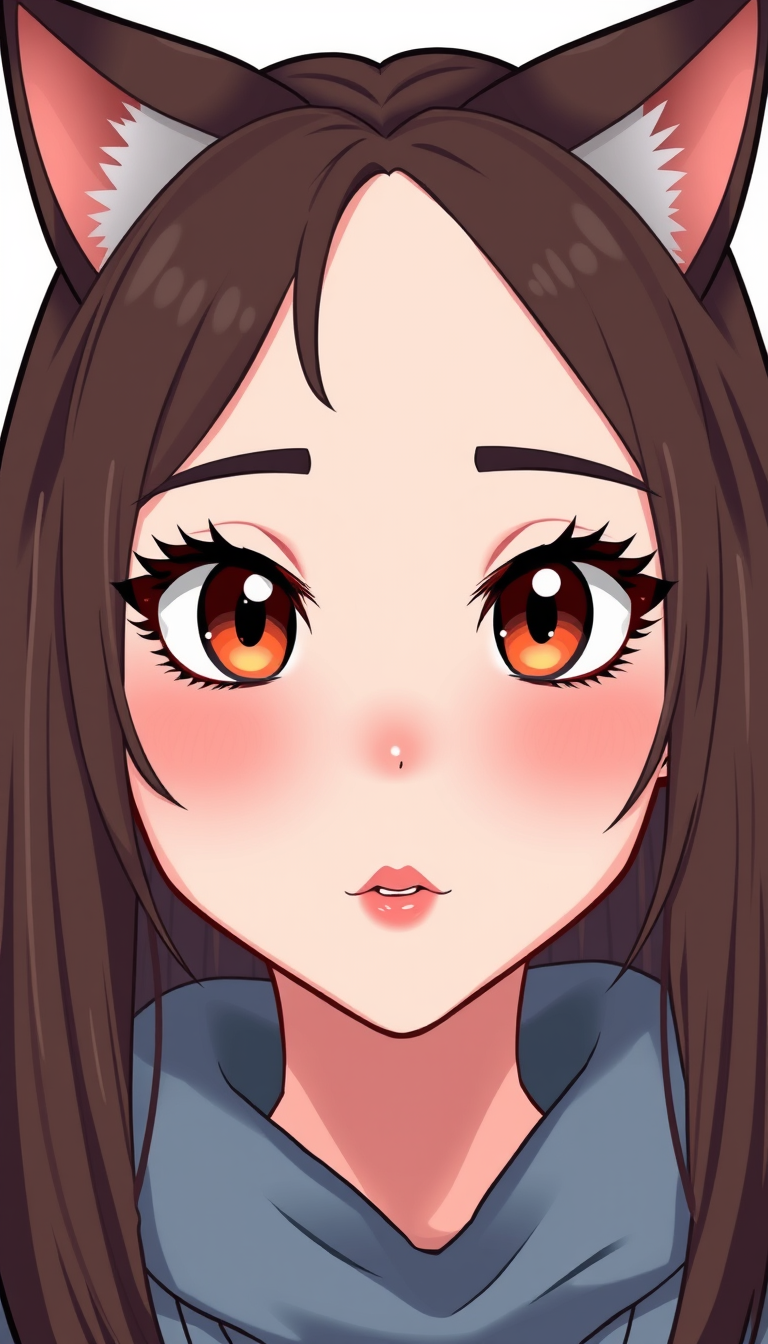 VTuber idea: vtuber avatar character, anime style, expressive face, streaming-ready design, A gyaru v tuber with dark brown hair, cat ears, pale olive skin. With r