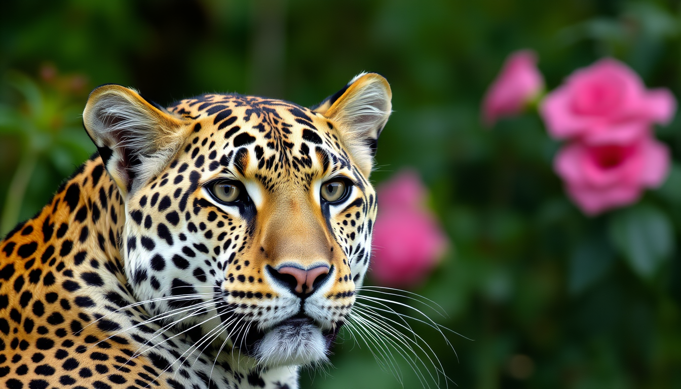Main art studio: Mache einen Leoparden, wo nur den Kopf sieht von etwas weiter weg mit einem rosanen Hintergrund
