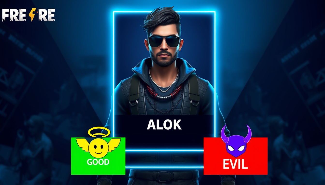 Main art studio: Create a high-quality, ultra-sharp 16:9 landscape image for a YouTube gaming video featuring the ORIGINAL Free Fire character DJ Alok. Use his recogni