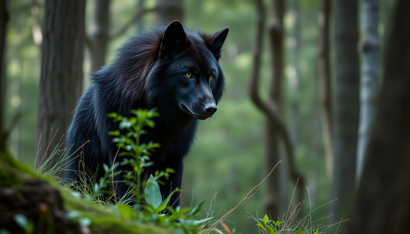 Main art studio: sexy black male wolf furry with massive black dick in middle of forest