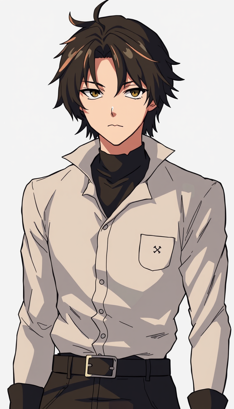 Characters idea: an original character defined by silhouette, role, outfit, palette, and expression, deliberate composition, eren jaeger without ملامح , polished image