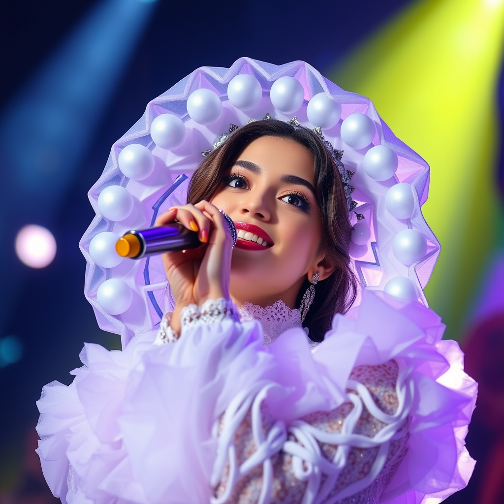 Main art studio: Saçları sarı, gözleri kahverengi 19 yaşlarında konserde olan bir kız idol oluştur