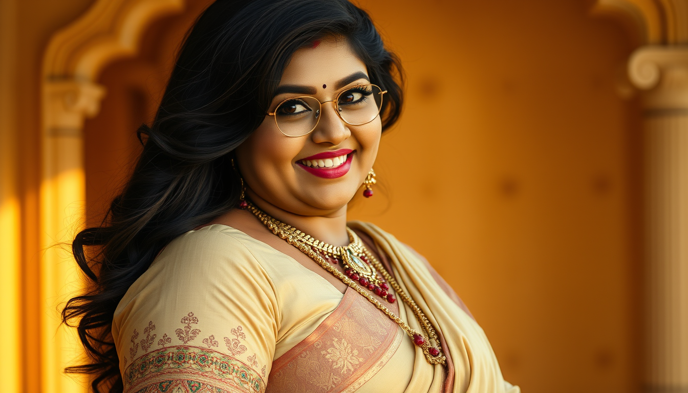Main art studio: A beautiful adult Indian woman with a curvy, full-figured body, long thick black hair, expressive dark eyes, wearing a fitted traditional salwar kamee