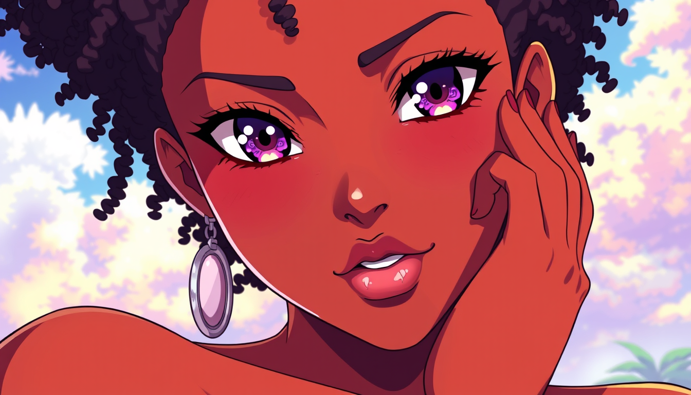 Anime idea: anime style, vibrant colors, expressive eyes, Fille africaine gros seins , detailed anime illustration
