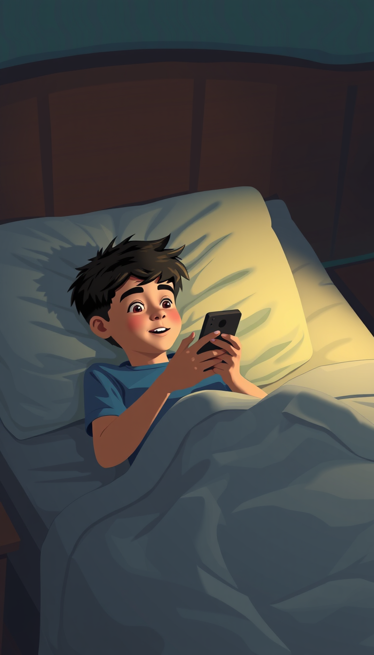 Main art studio: A boy is laying on his bed while he's scrolling through he's phone animated just like the YouTube's horror short stories