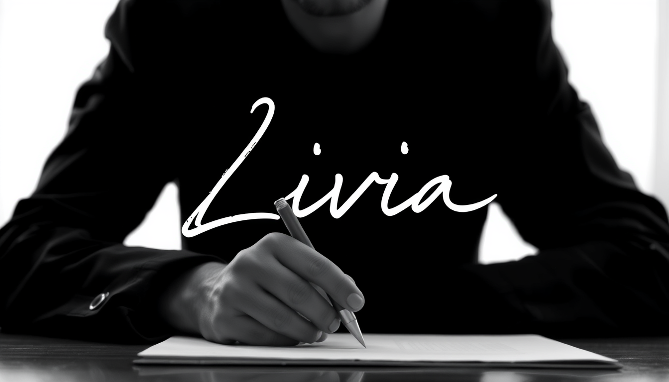 AI Art prompt example created from the prompt: Please generate a professional-looking signature image for official documents using the name “Livia.”