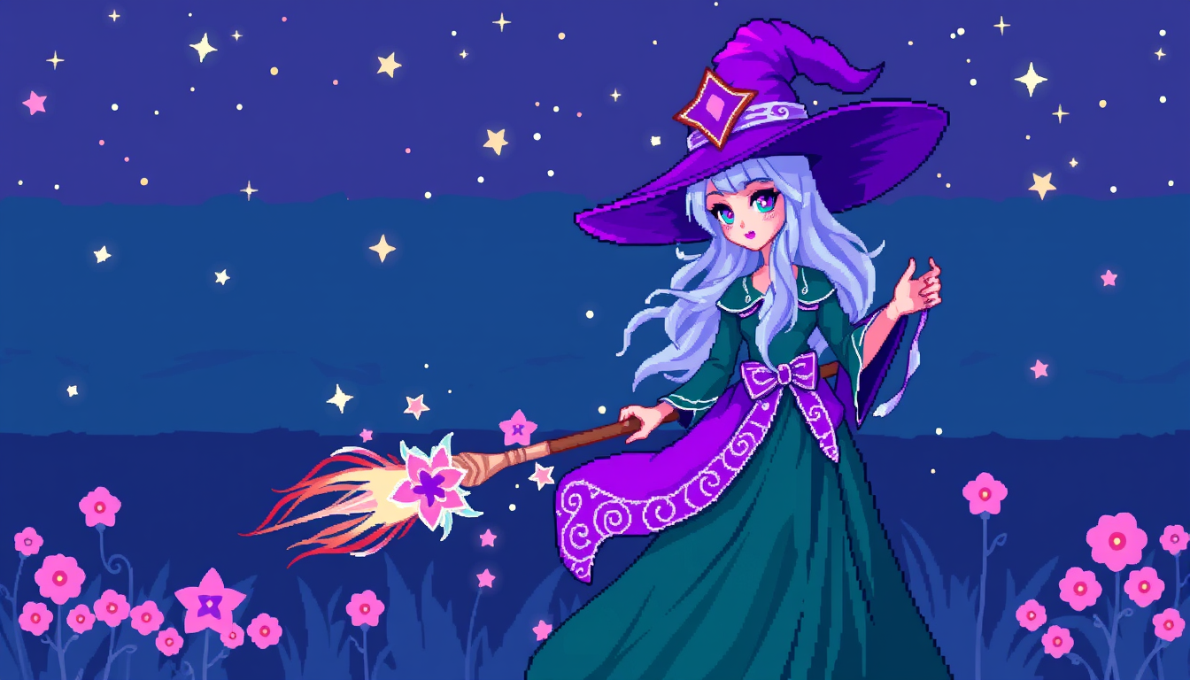 Sprites idea: pixel art game sprite, clean pixel grid, retro 16-bit palette, fleur delacour beautiful veela witch, magic.io game sprite sheet looking right removed