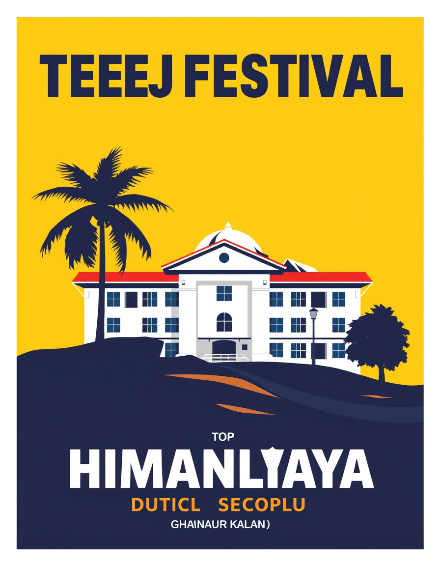 Poster idea created from the prompt: poster design, bold striking composition, strong focal point, space for headline, MAKE POSTER ON TEEJ FESTIVSL OF SCHOOLNAME TOP HIMALAYA PU
