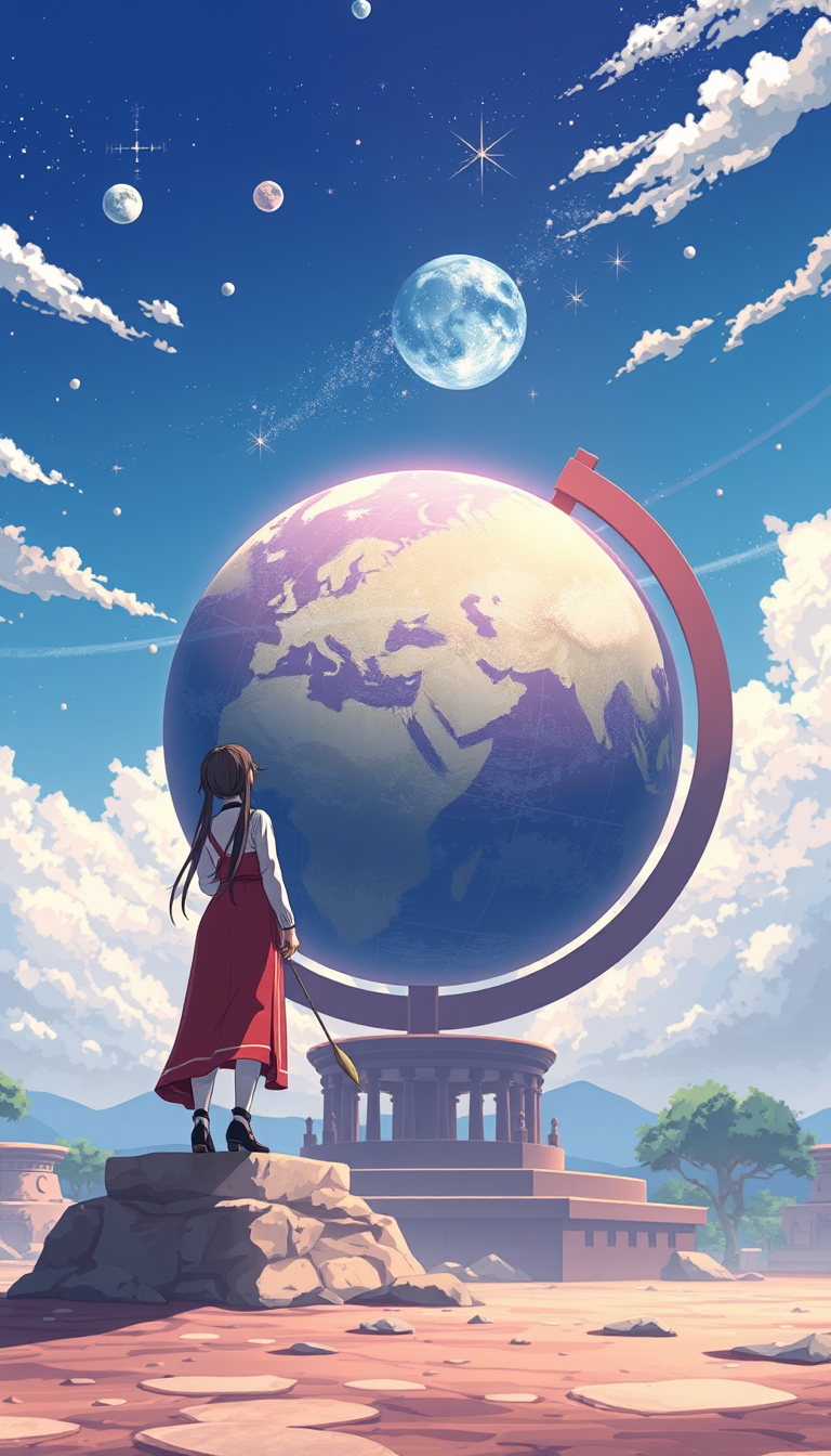 Main art studio: Free world, anime style, LITERALLY A GLOBE, A WOLRD, A CELESTIAL BODY, WHOLE THING IN FRAME