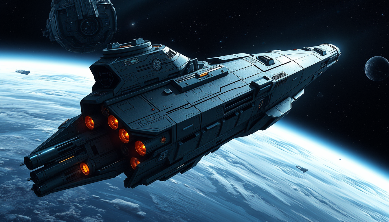 Spaceships idea: sci-fi spaceship concept art, detailed hull, deep space background, scfi Uboot raumschiff , full spaceship design illustration