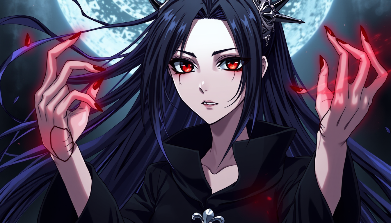Main art studio: Mikage, “The Unchosen,” a female Special Grade cursed spirit. Dark shonen supernatural anime art, sharp linework, cinematic lighting. Slender body, pa