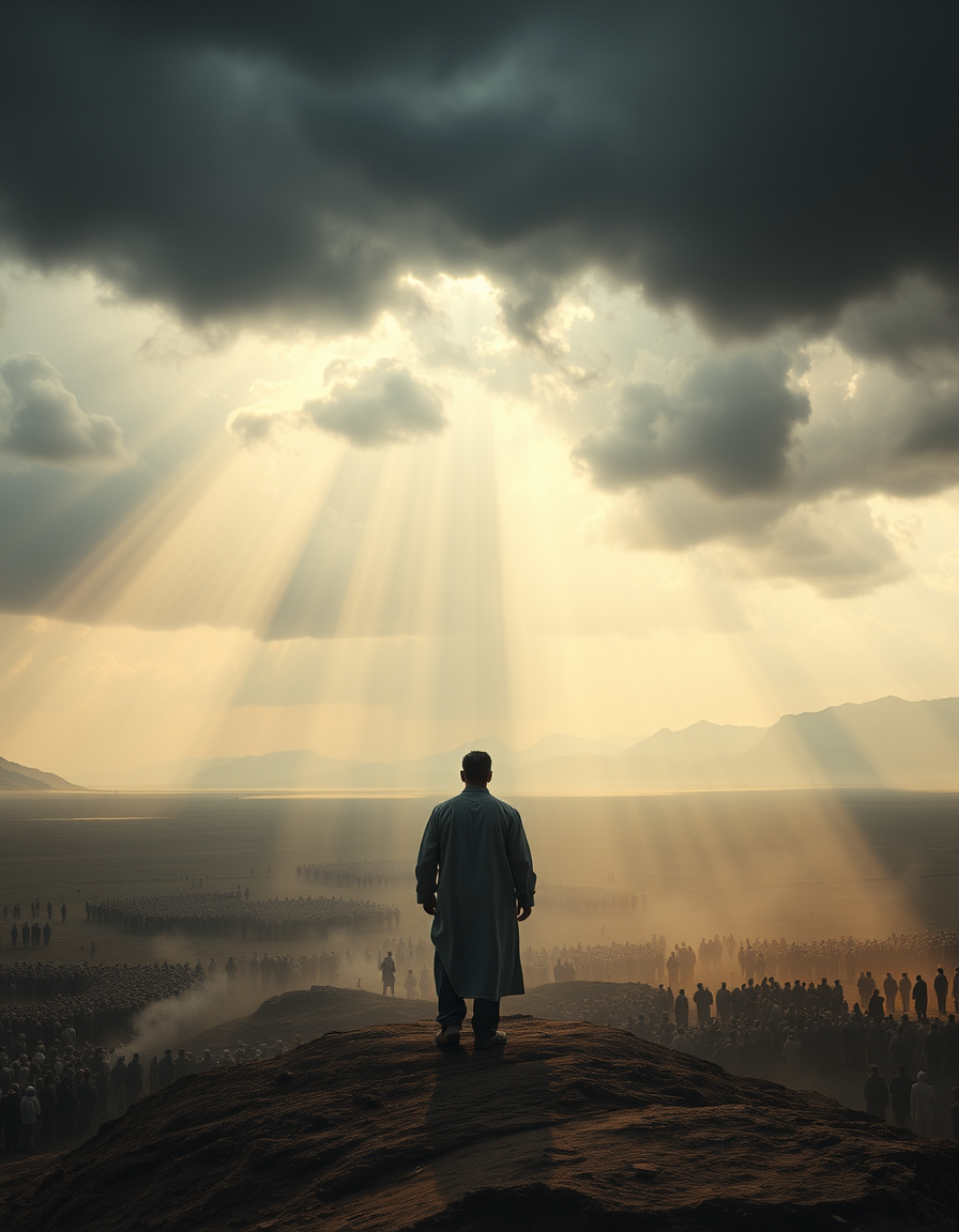 Main art studio: أكيد، ده وصف سينمائي مناسب لتوليد مشهد افتتاحي قوي، من غير مشاهد صادمة أو إساءة: English prompt: A cinematic depiction of the Day of Judgment, showing