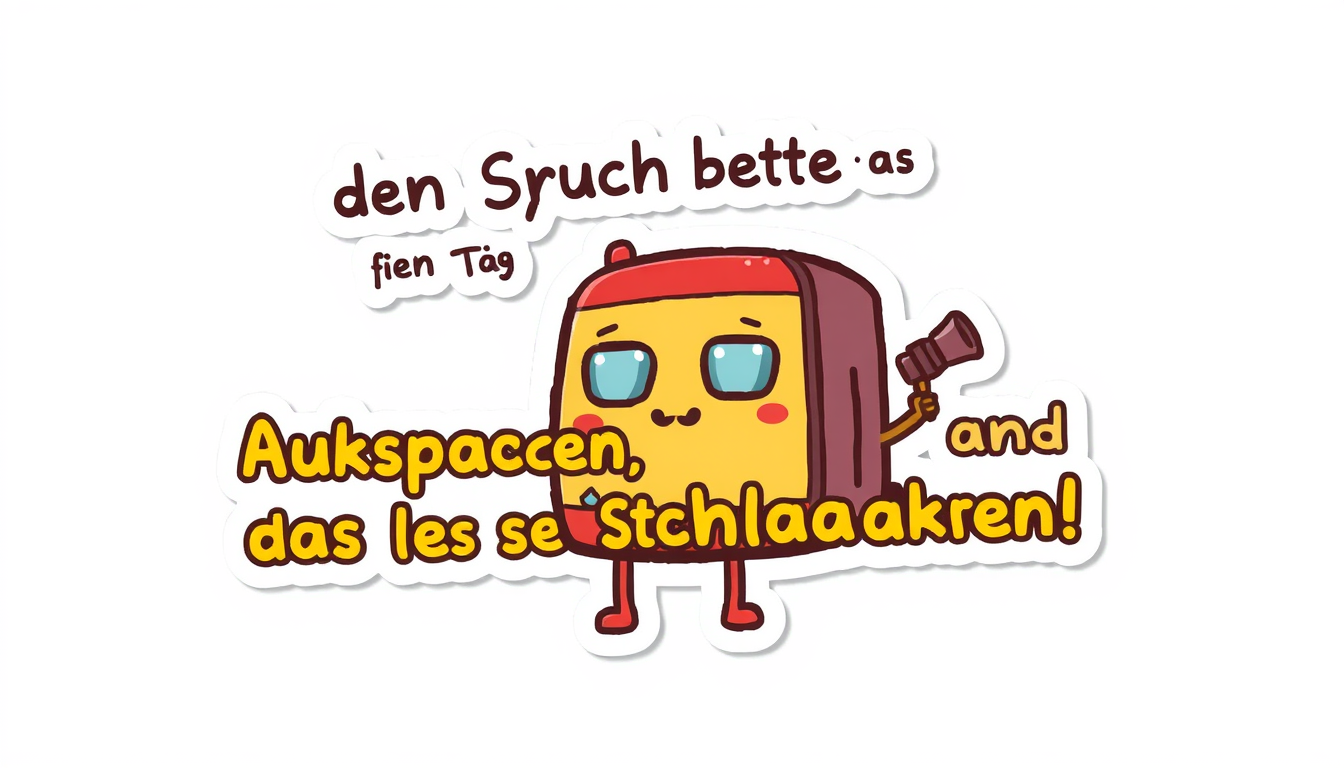 Stickers idea: die-cut sticker, thick white outline, vibrant cartoon style, isolated subject, den Spruch bitte als Sticker: Nervennahrung für Tag 1: Auspacken, genie