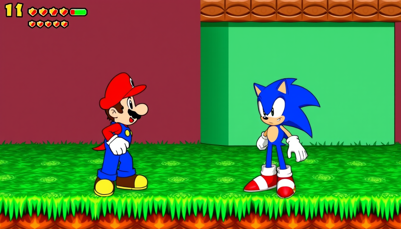 Main art studio: Mario saying i guese im past your limits and sonic said limit? LIMIT!?😡😡😡 then sonic turns into super sonic and marios face is 😨 then sonic said i