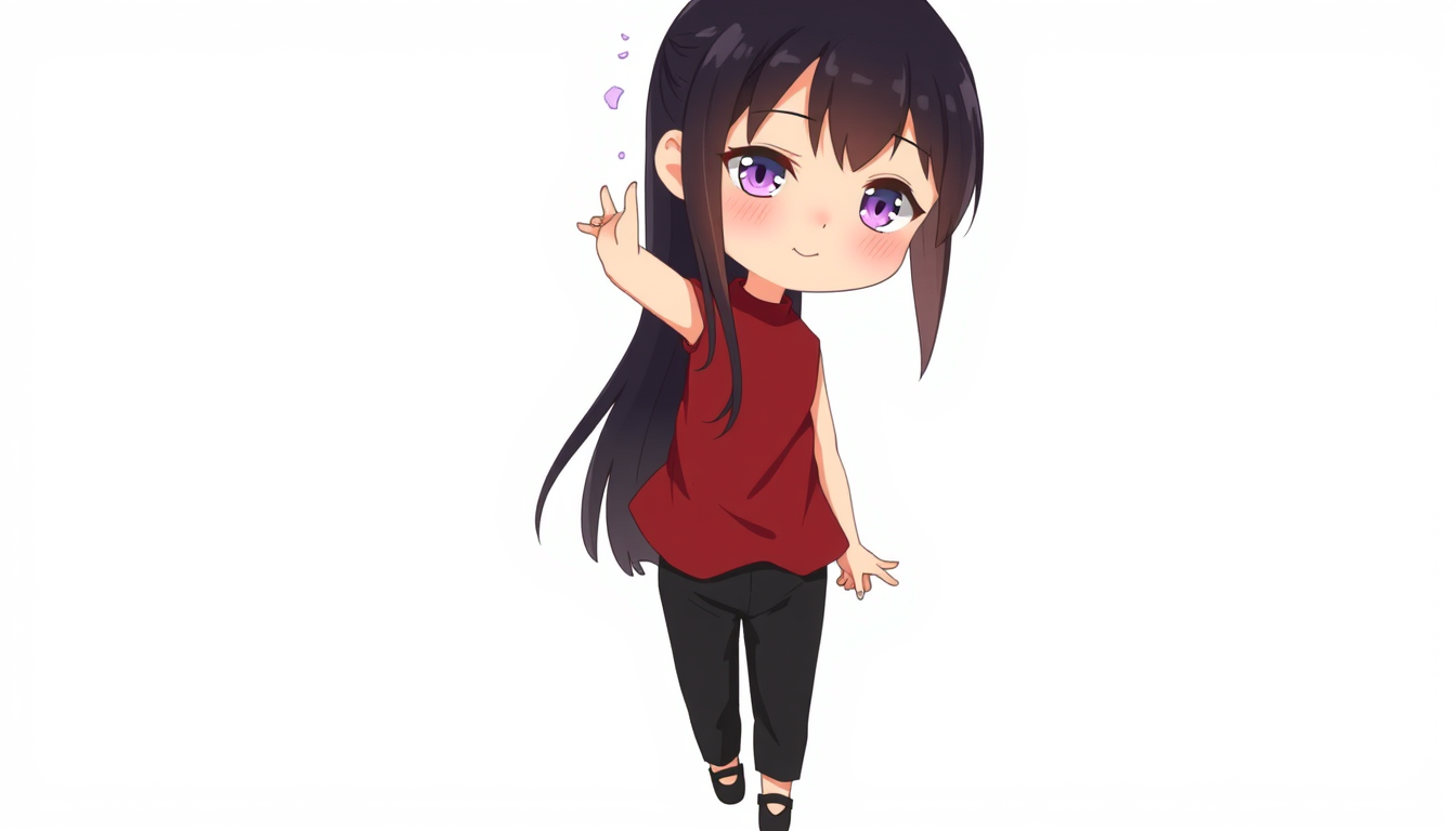 Main art studio: Anime-style girl, shy and reserved expression, slightly flushed cheeks, avoiding eye contact, long black hair with a subtle brown gradient at the tips